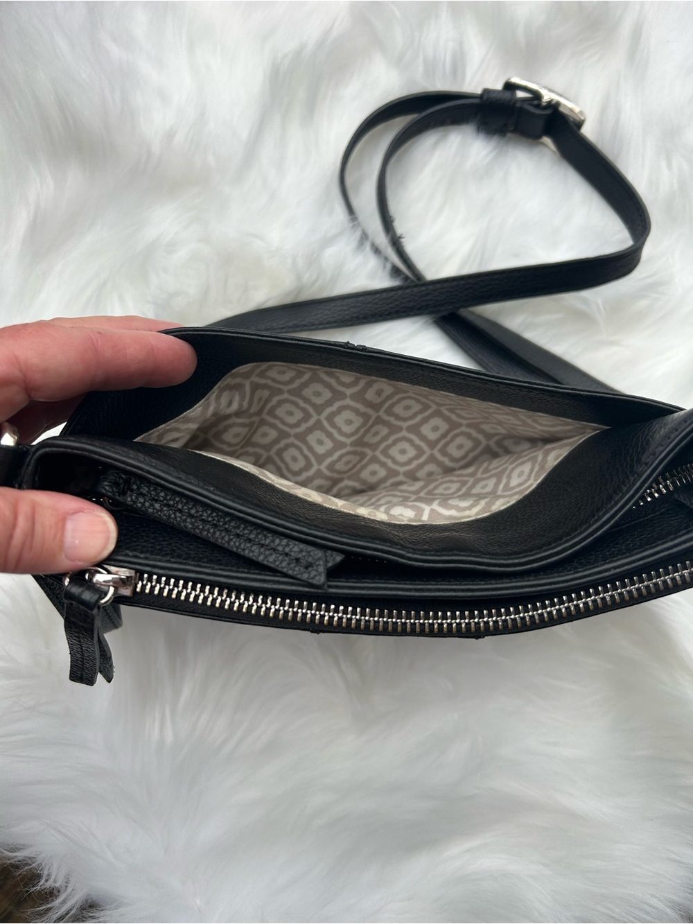 Black Pretty Tough Studded Crossbody Bag with Silver Accent - Picture 3 of 13